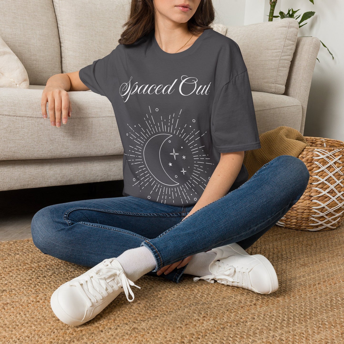 Spaced Out ~ Unisex Softstyle T-Shirt, White Text, Chilling In the Stars, Lounging On the Moon, It's Calm Up Here, Take a Break From Earth