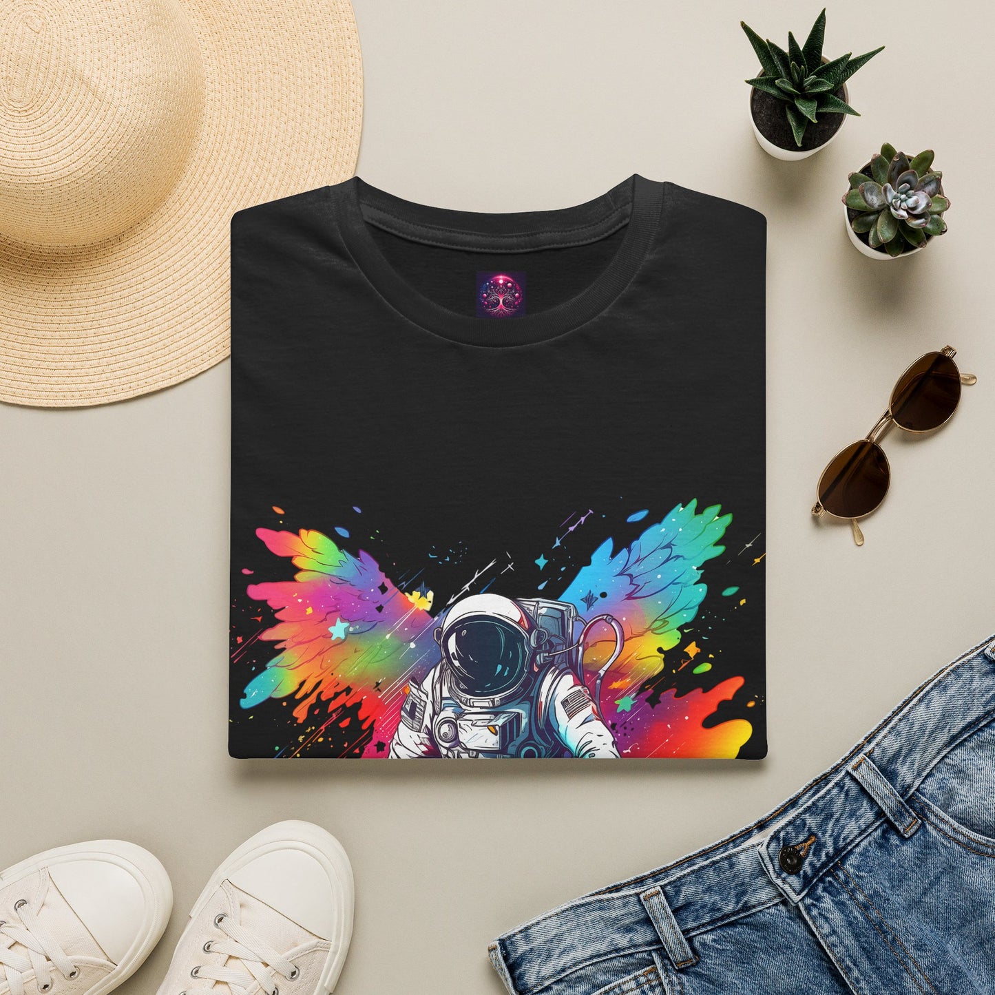 Astronaut Angel T Shirt ~ Cosmic Space Exploration Rainbow Cosmonaut