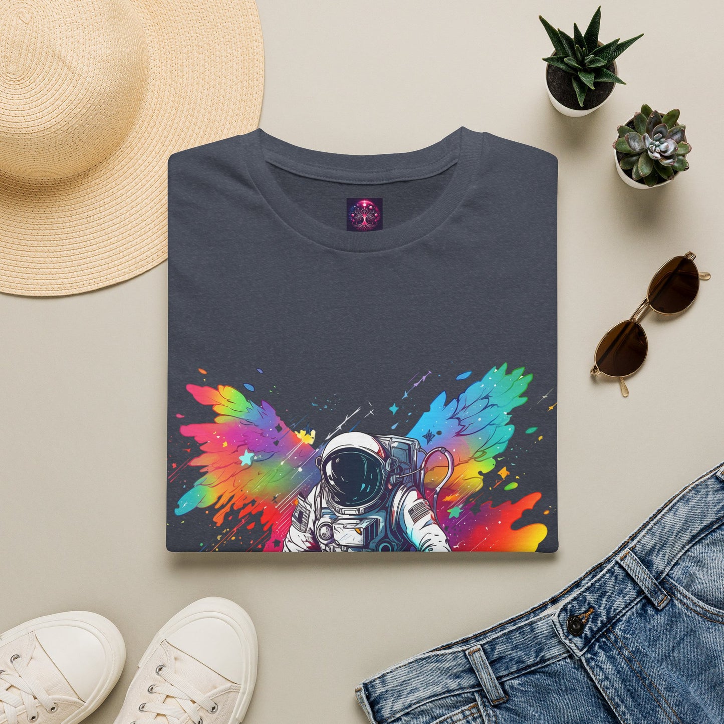 Astronaut Angel T Shirt ~ Cosmic Space Exploration Rainbow Cosmonaut