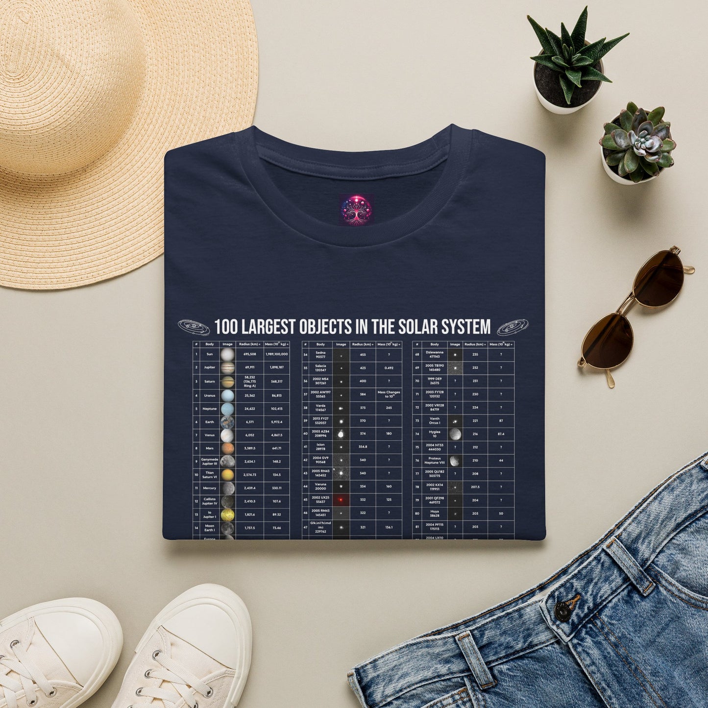 Solar System T Shirt ~ 100 Largest Objects Astronomy Gift Science Present Planetary Orbit Asteroid Belt Oort Cloud Comets Space Exploration