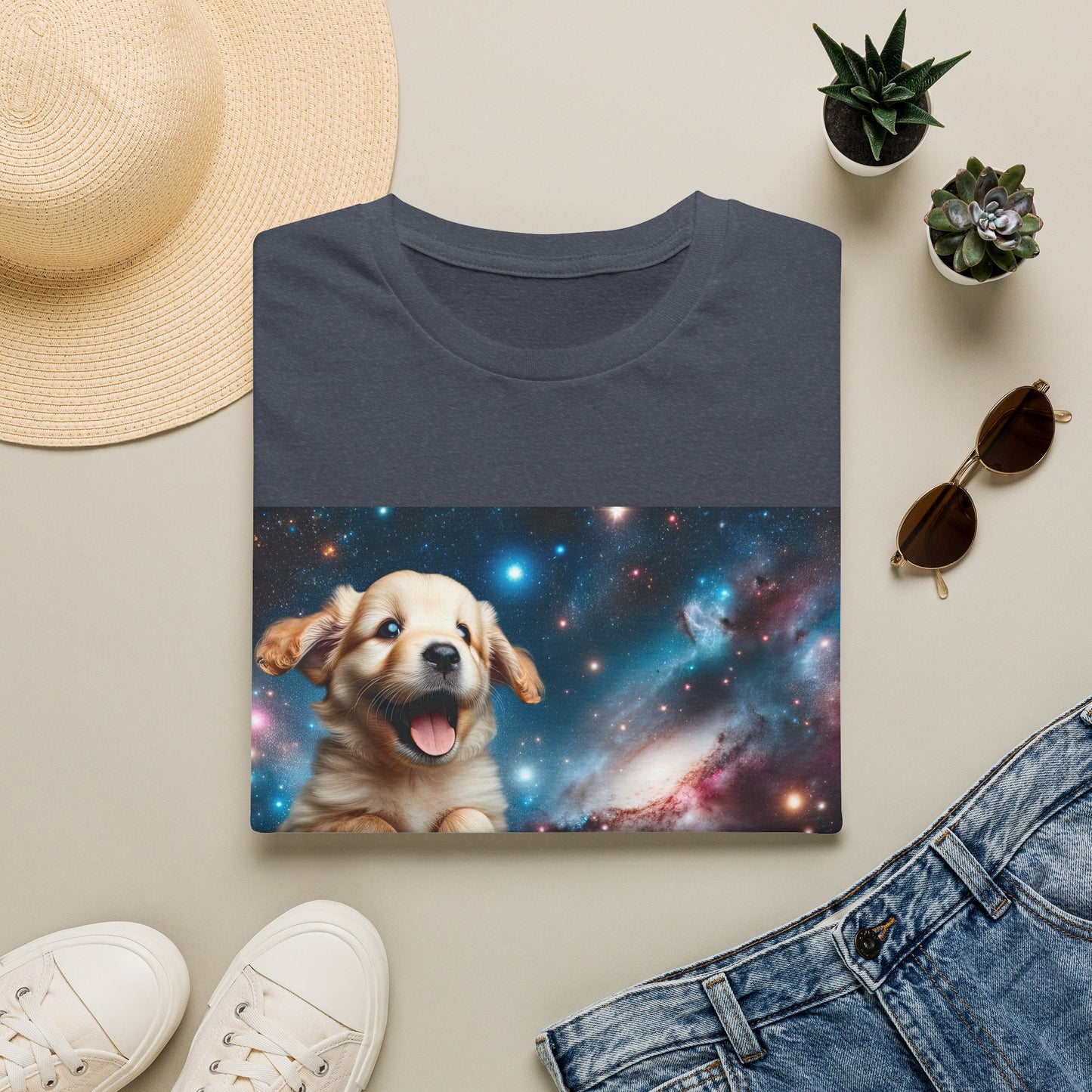 Space Puppy ~ Unisex Softstyle T-Shirt, Cosmic Doggo, Flying Pupper, Good Boi Achieves Escape Velocity
