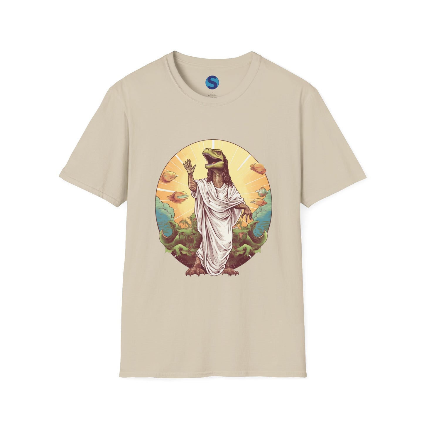 Dinosaur Jesus ~ Unisex Softstyle T-Shirt, Dinos, Jesus, UFOs