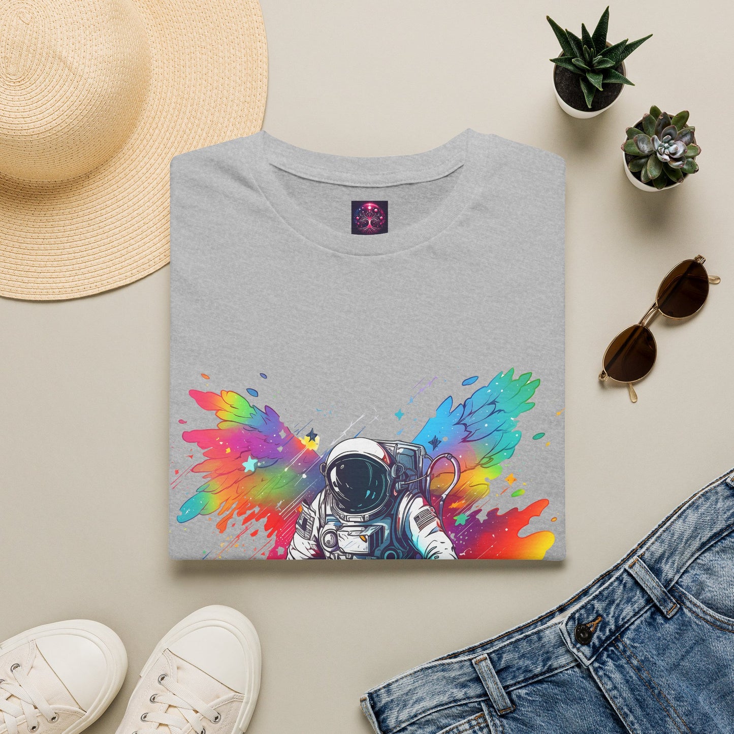 Astronaut Angel T Shirt ~ Cosmic Space Exploration Rainbow Cosmonaut
