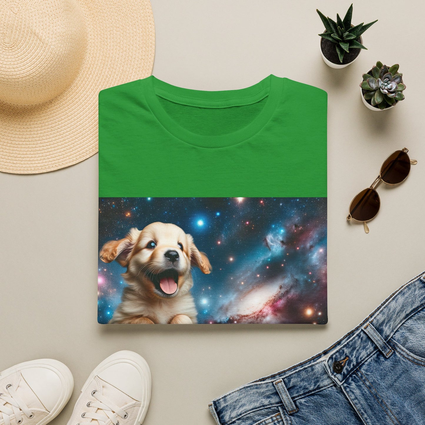 Space Puppy ~ Unisex Softstyle T-Shirt, Cosmic Doggo, Flying Pupper, Good Boi Achieves Escape Velocity
