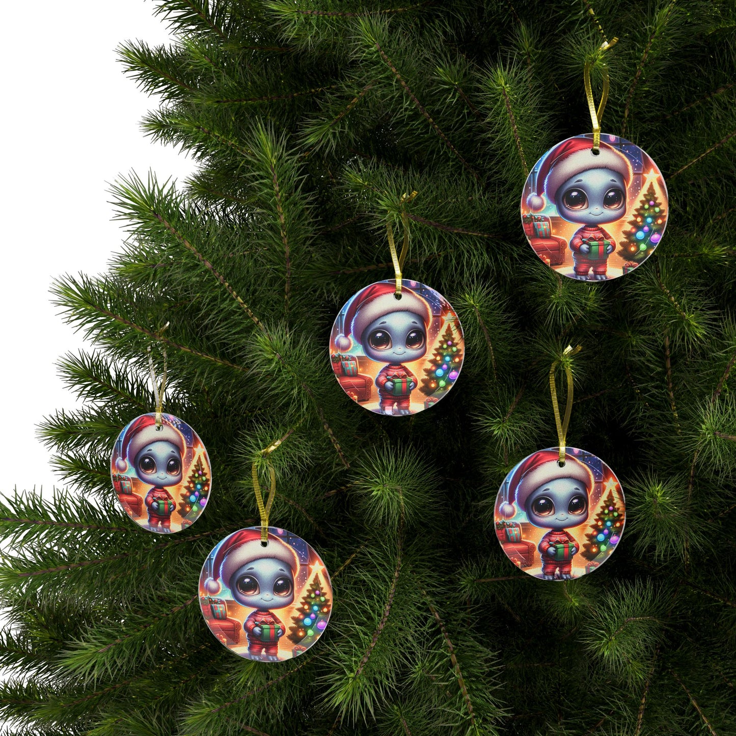 Cute Grey Alien Glass Ornament ~ Holiday Christmas UFOs Paranormal Unexplained Extraterrestrials UAP Disclosure Phenomenon Space Phenomenon