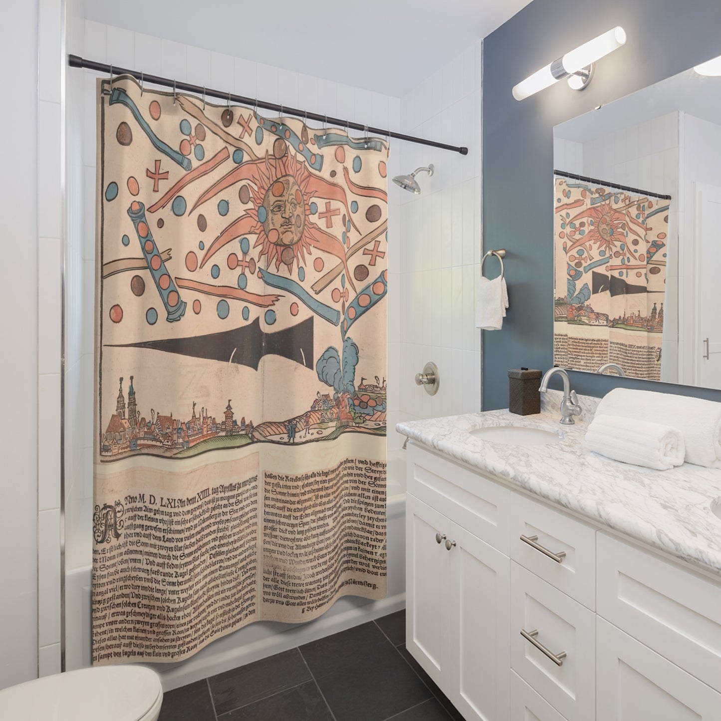 UFO Shower Curtains ~ Nuremberg Celestial Event 1561 Phenomenon Real UAP History Astronomy Astrophysics Space Decor Galactic Federation
