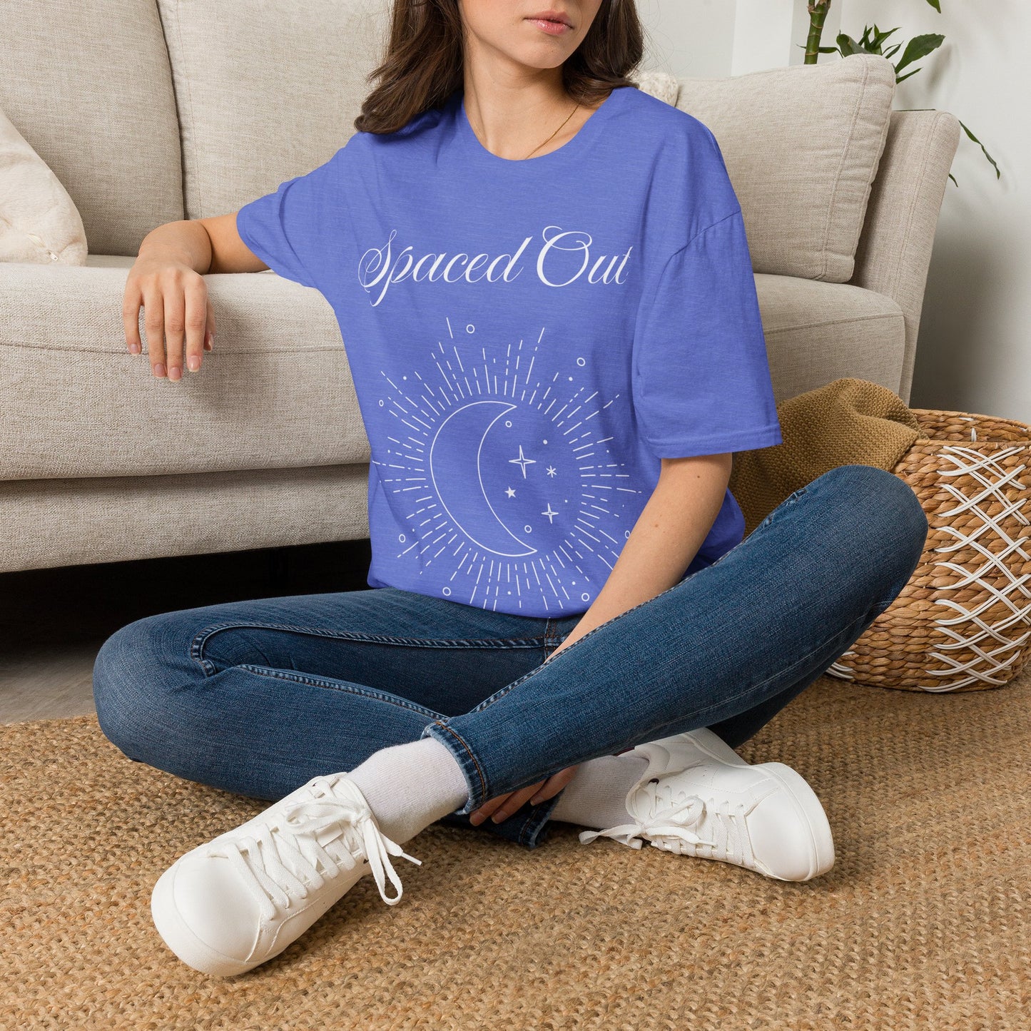 Spaced Out ~ Unisex Softstyle T-Shirt, White Text, Chilling In the Stars, Lounging On the Moon, It's Calm Up Here, Take a Break From Earth