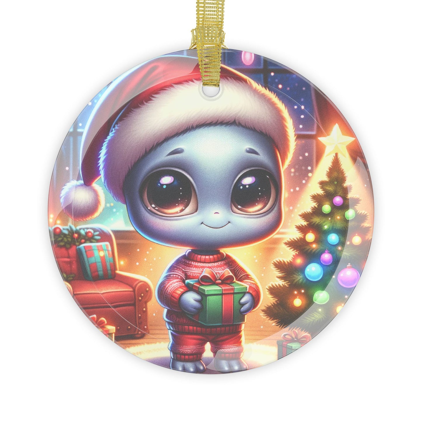 Cute Grey Alien Glass Ornament ~ Holiday Christmas UFOs Paranormal Unexplained Extraterrestrials UAP Disclosure Phenomenon Space Phenomenon