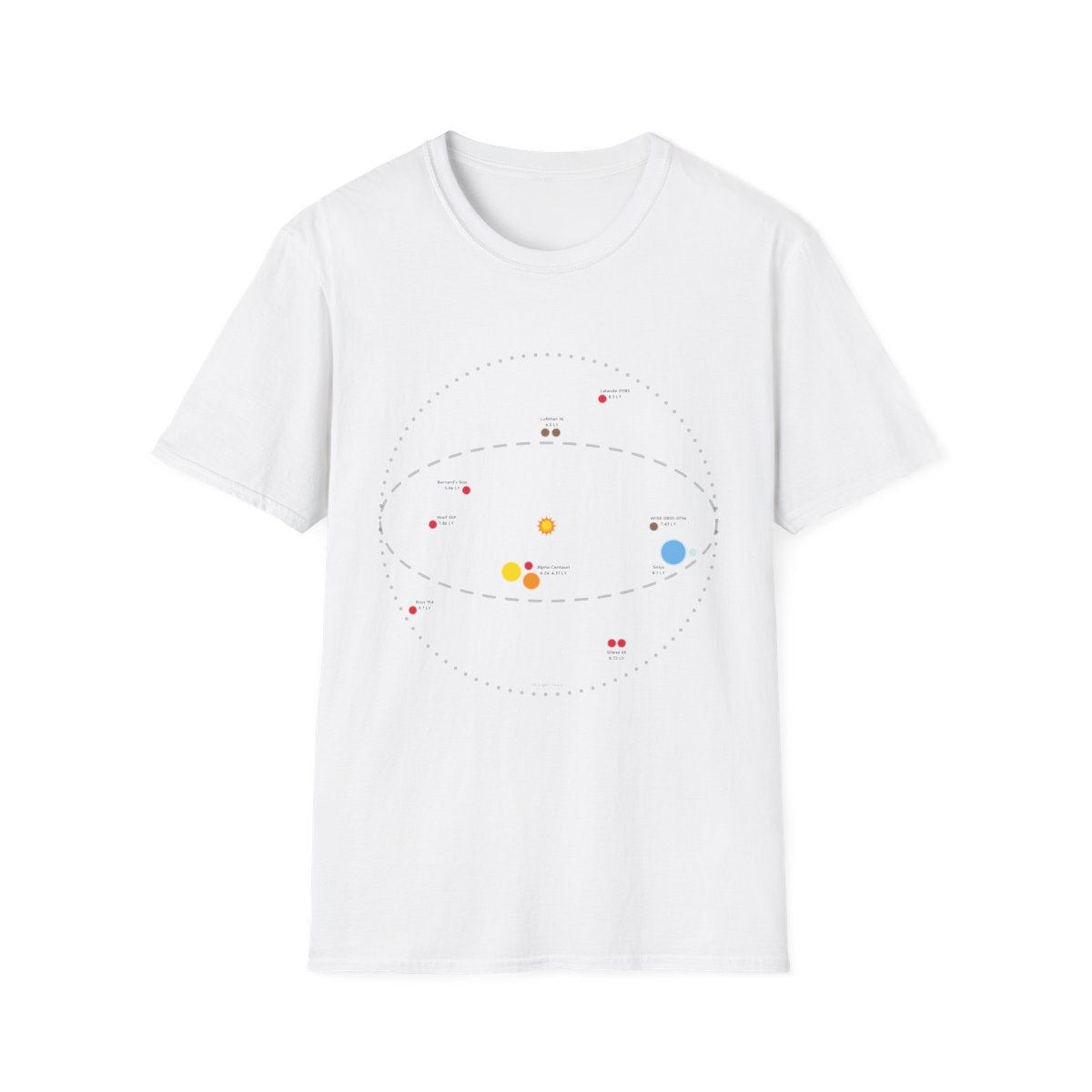 Closest Systems Star Map Shirt ~ Astronomy Space Travel Exploration NASA Interstellar Spacefaring Kardashev Future Generation Ships Galaxy - full design front view