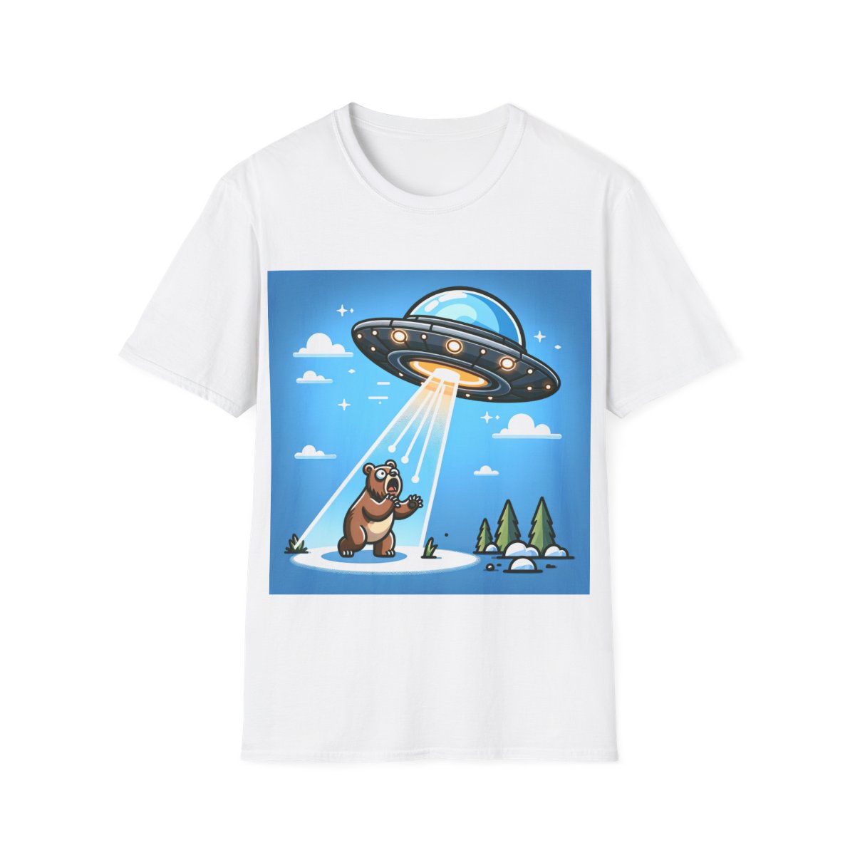 UFO Bear Abduction, Unisex Softstyle T-Shirt - full design front view