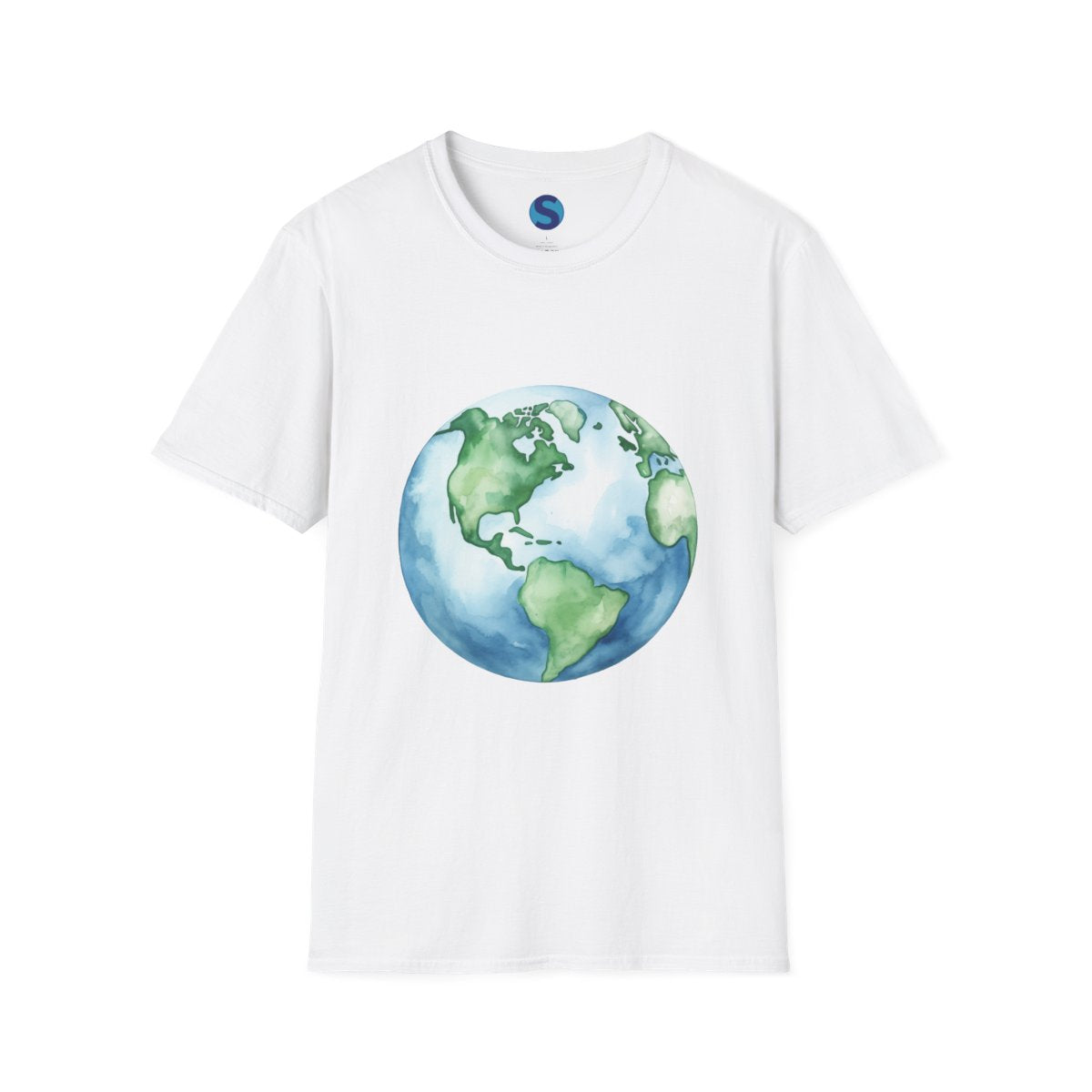 Watercolor Earth ~ Unisex Softstyle T-Shirt - full design front view